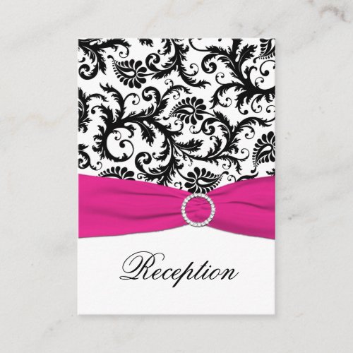 Black, White, and Fuchsia Damask Enclosure Card Business Card