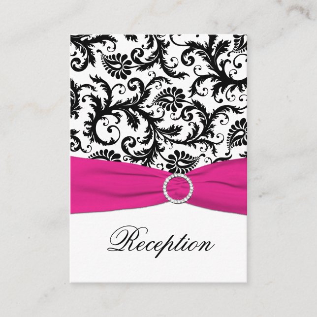 Black, White, and Fuchsia Damask Enclosure Card (Front)