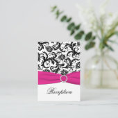 Black, White, and Fuchsia Damask Enclosure Card (Standing Front)