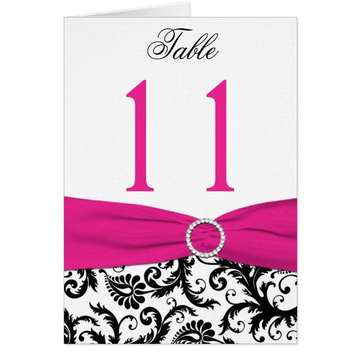 Black, White, and Fuchsia Damask Table Number Card Greeting Card