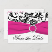 Black, White, and Fuchsia Save the Date Postcard (Front/Back)