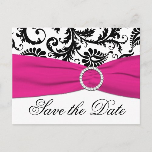 Black White and Fuchsia Save the Date Postcard