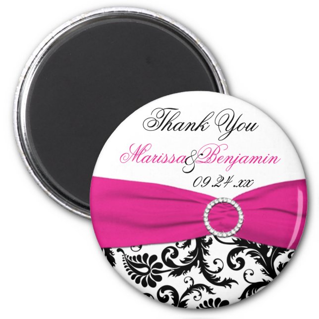Black, White, and Fuchsia Wedding Favor Magnet (Front)