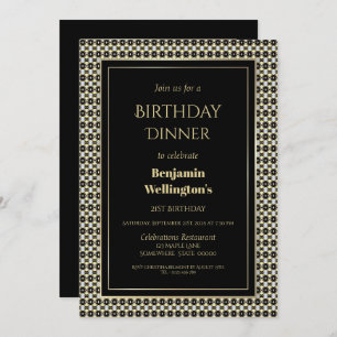 Black White and Gold 21st Birthday Dinner Invitation