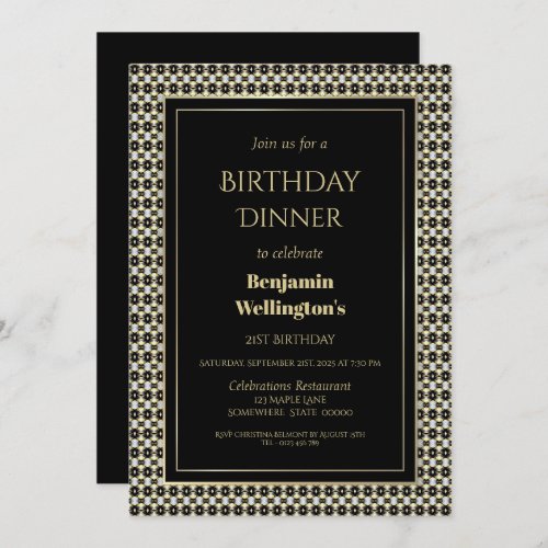 Black White and Gold 21st Birthday Dinner Invitation