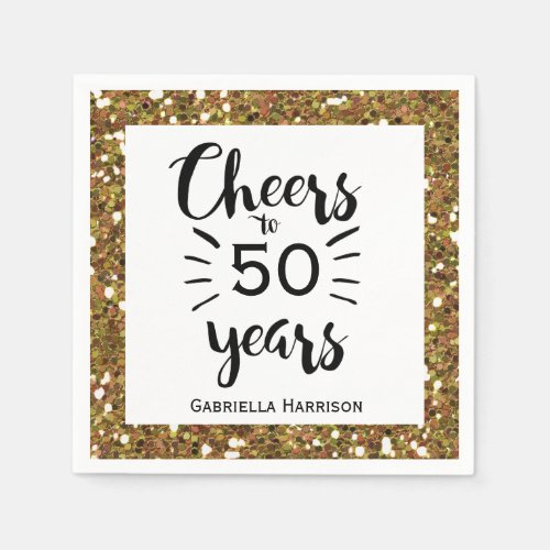 Black White and Gold 50th Birthday Napkins