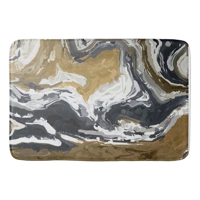 Black, White and Gold Abstract  Bath Mat (Front)