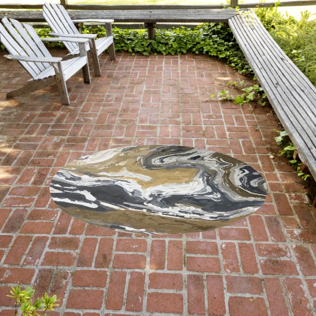 Black, White and Gold Abstract Magnet Outdoor Rug (Insitu (Outdoor 3))