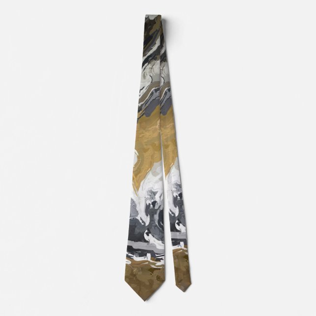 Black, White and Gold Abstract  Neck Tie (Front)