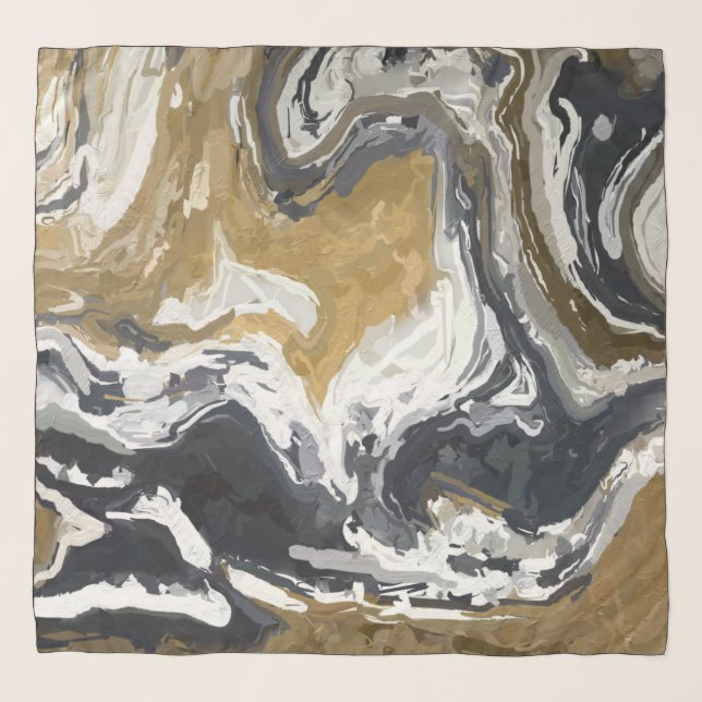 Black, White and Gold Abstract Scarf (Front)