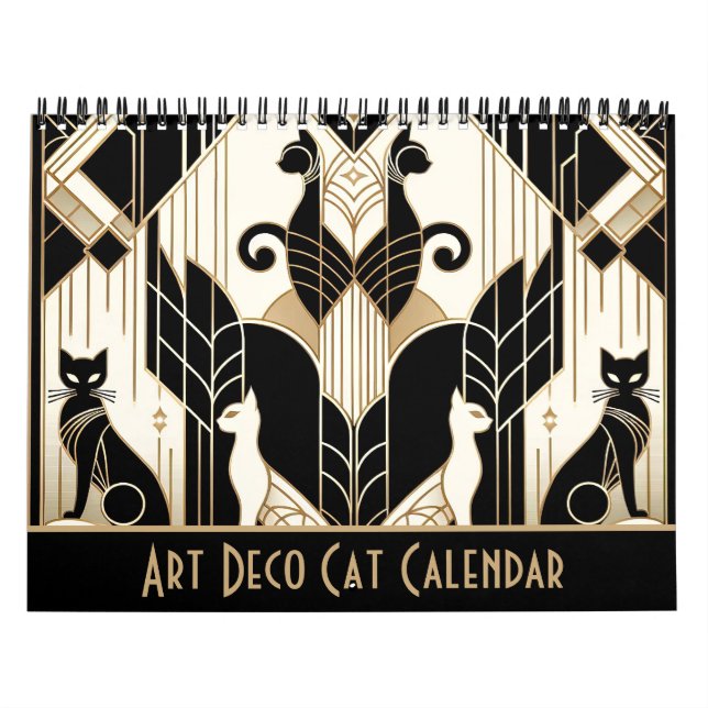 Black White and Gold Art Deco Cat Calendar (Cover)