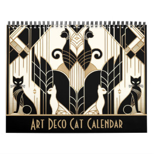 Black White and Gold Art Deco Cat Calendar