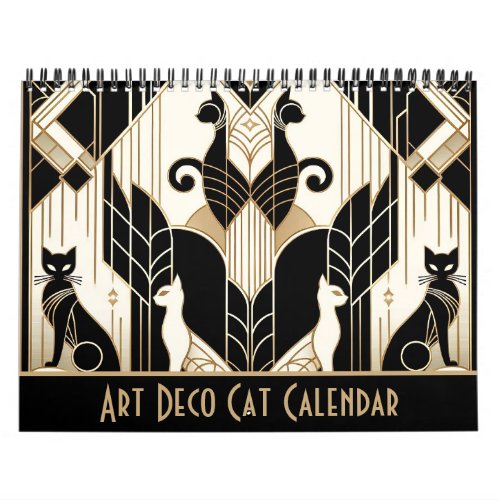 Black White and Gold Art Deco Cat Calendar