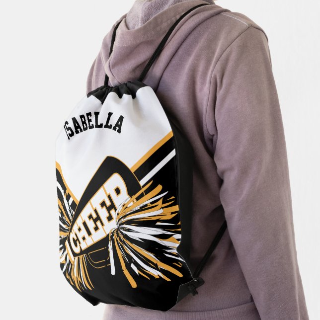 Black, White and Gold 📣 Cheerleader Drawstring Bag (Insitu)