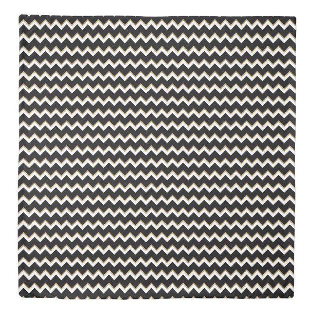 Black, White and Gold Chevron Duvet Cover (Front)