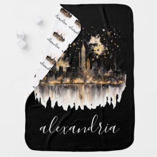 Black White and Gold City Girl or City Boy Baby Blanket