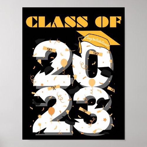 Black White and Gold Class of 2023 Poster
