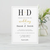 Black White and Gold Classic Monogram Wedding Invitation (Standing Front)
