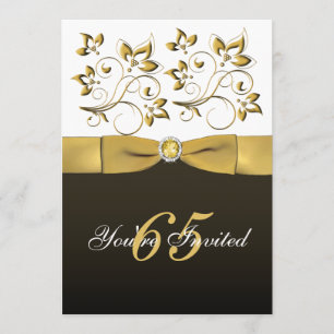 Black, White, and Gold Floral 65th Birthday Invite