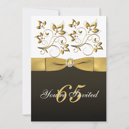 Black White and Gold Floral 65th Birthday Invite