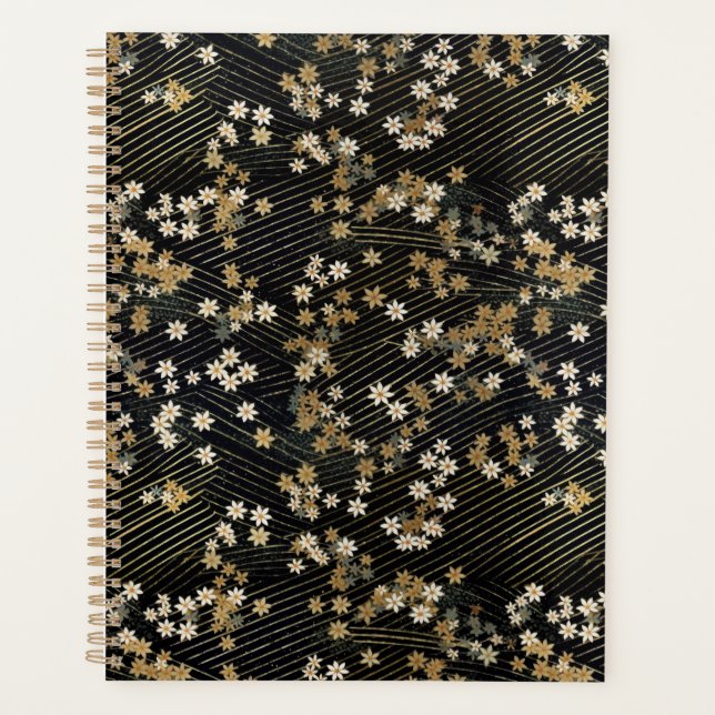 Black, White and Gold Floral Chiyogami Planner (Front)