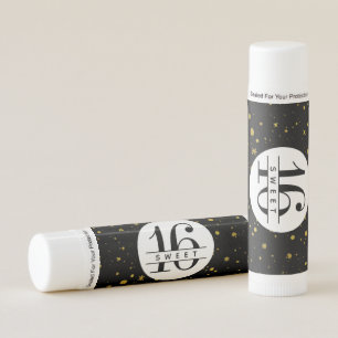 Black White and Gold Glitter Sweet 16 Party Favor Lip Balm