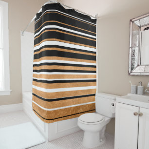 Black, White and Gold Horizontal Line Shower Curtain