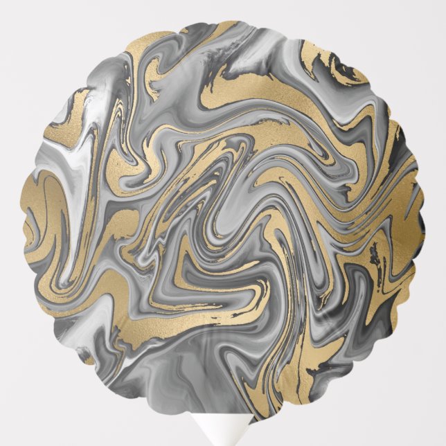 Black, White And Gold Marbled Oil Slick Abstract Balloon (Front)