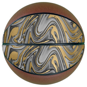 Black, White And Gold Marbled Oil Slick Abstract Basketball
