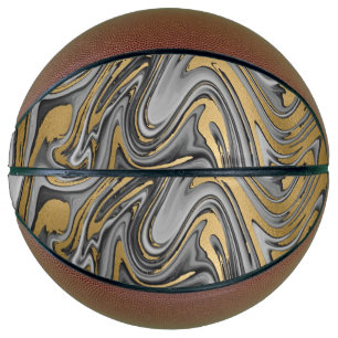 Black, White And Gold Marbled Oil Slick Abstract Basketball