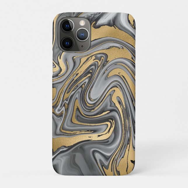 Black, White And Gold Marbled Oil Slick Abstract Case-Mate iPhone Case (Back)