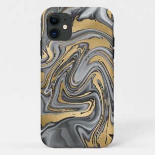 Black, White And Gold Marbled Oil Slick Abstract iPhone 11 Case