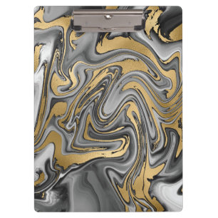 Black, White And Gold Marbled Oil Slick Abstract Clipboard