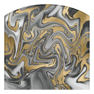 Black, White And Gold Marbled Oil Slick Abstract Door Sign