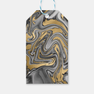 Black, White And Gold Marbled Oil Slick Abstract Gift Tags