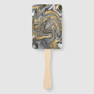 Black, White And Gold Marbled Oil Slick Abstract Hand Fan