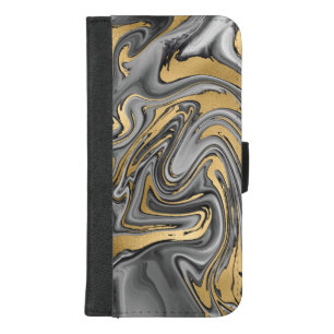 Black, White And Gold Marbled Oil Slick Abstract iPhone 8/7 Plus Wallet Case
