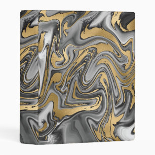 Black, White And Gold Marbled Oil Slick Abstract Mini Binder
