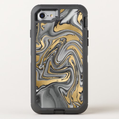 Black White And Gold Marbled Oil Slick Abstract OtterBox Defender iPhone SE87 Case