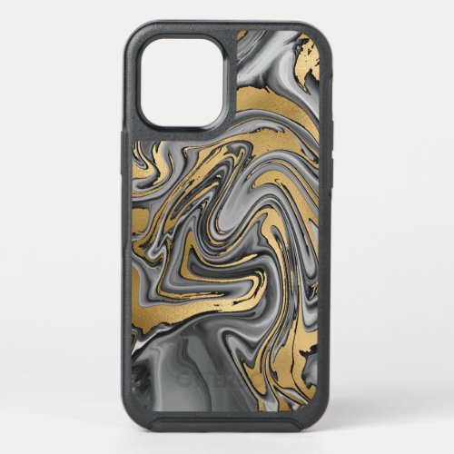 Black White And Gold Marbled Oil Slick Abstract OtterBox Symmetry iPhone 12 Case