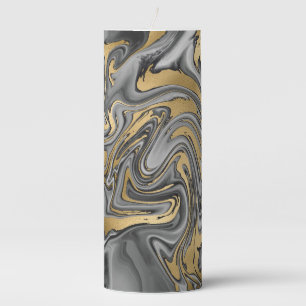 Black, White And Gold Marbled Oil Slick Abstract Pillar Candle