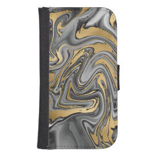 Black, White And Gold Marbled Oil Slick Abstract Galaxy S4 Wallet Case