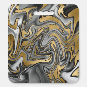 Black, White And Gold Marbled Oil Slick Abstract Seat Cushion