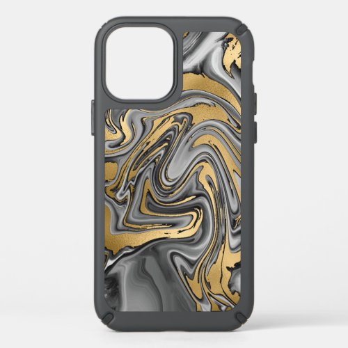 Black White And Gold Marbled Oil Slick Abstract Speck iPhone 12 Case