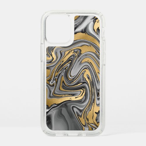 Black White And Gold Marbled Oil Slick Abstract Speck iPhone 12 Mini Case