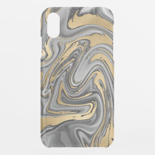 Black, White And Gold Marbled Oil Slick Abstract iPhone XR Case