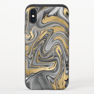 Black, White And Gold Marbled Oil Slick Abstract iPhone XS Slider Case