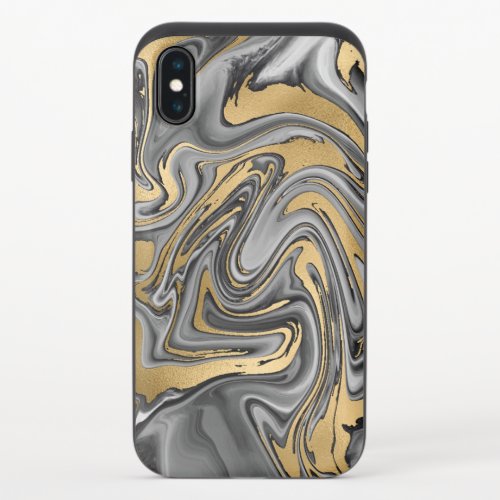 Black White And Gold Marbled Oil Slick Abstract iPhone XS Slider Case