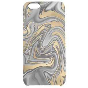 Black, White And Gold Marbled Oil Slick Abstract Clear iPhone 6 Plus Case