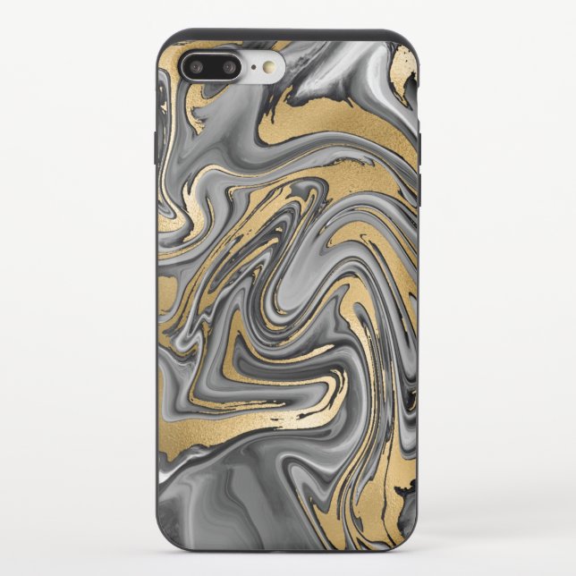 Black, White And Gold Marbled Oil Slick Abstract Uncommon iPhone Case (Back)